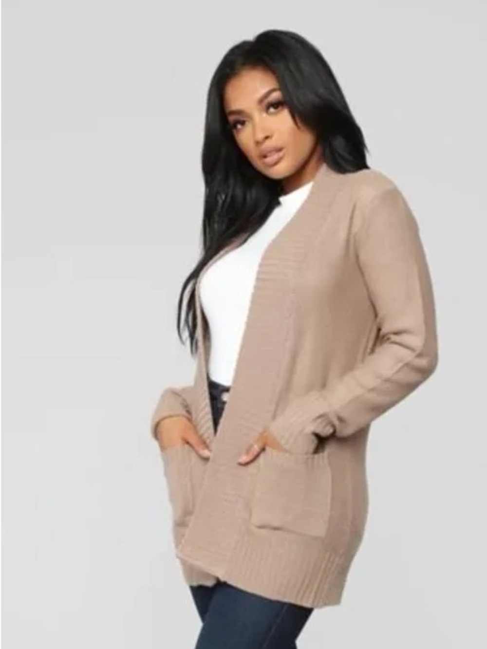 Fashion Nova Women's Open-Front Cardigan Sweater - Beige Taupe